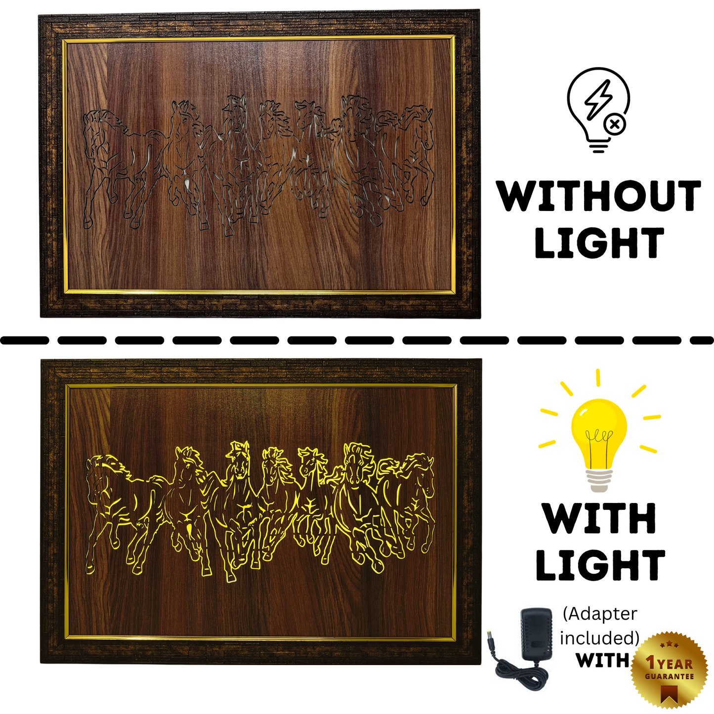 Handcrafted Wooden Led Box Frame with horse