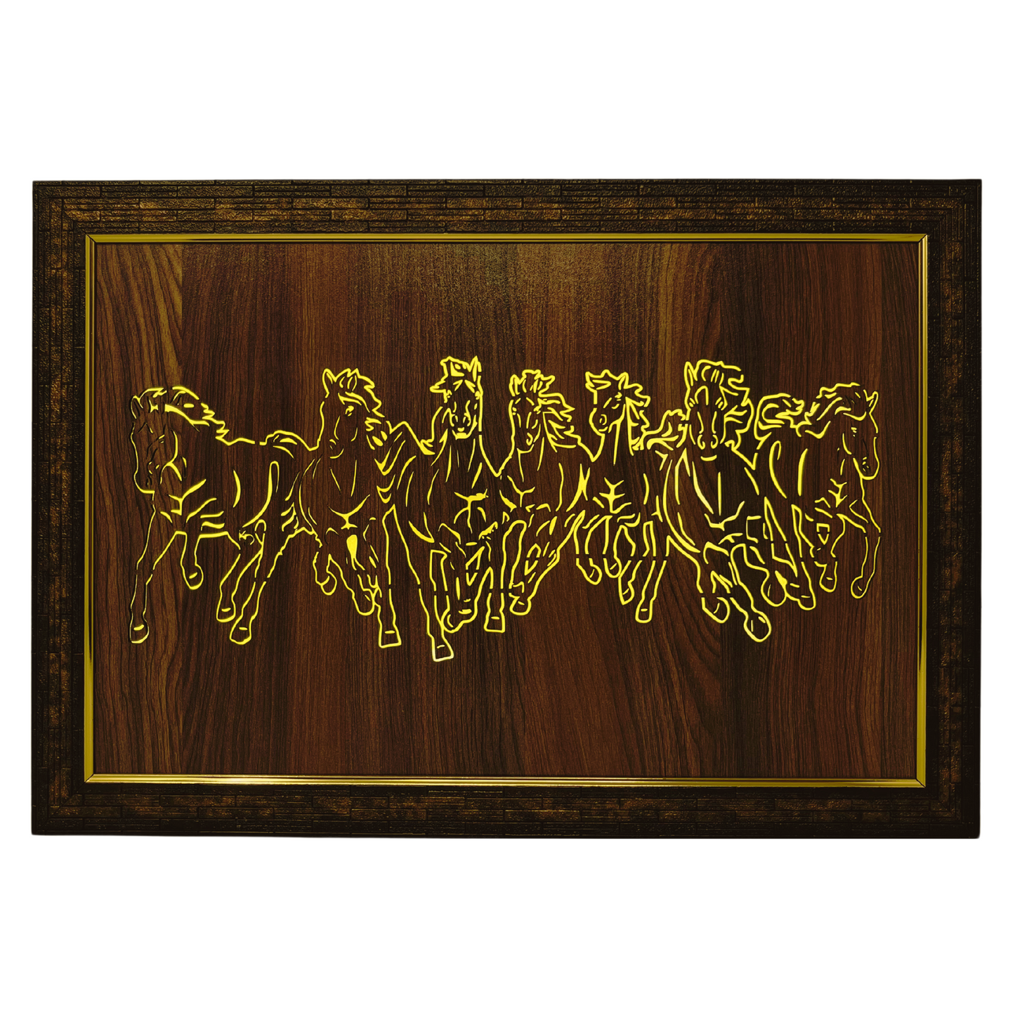 Handcrafted Wooden Led Box Frame with seven horse