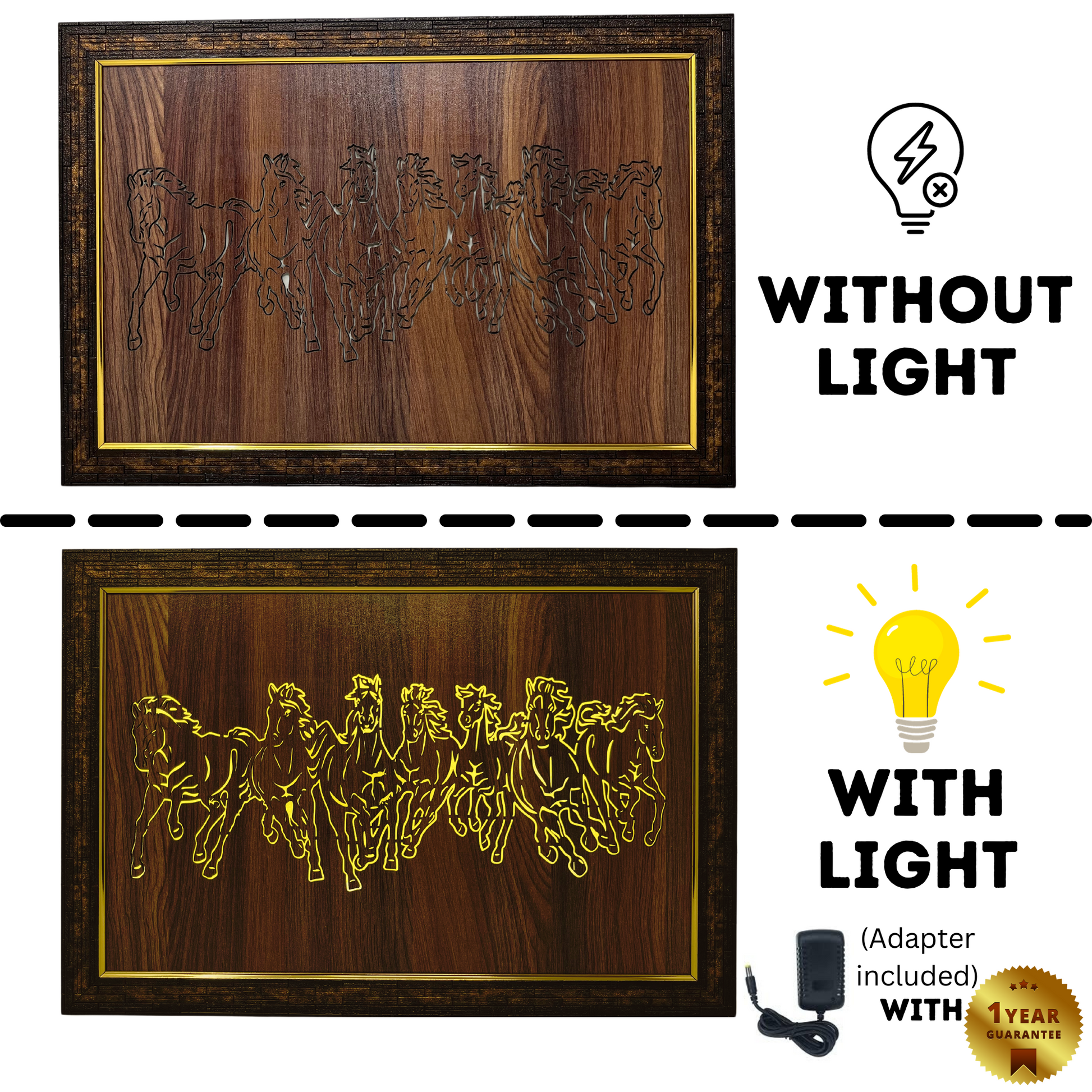 Handcrafted Wooden Led Box Frame with horse 