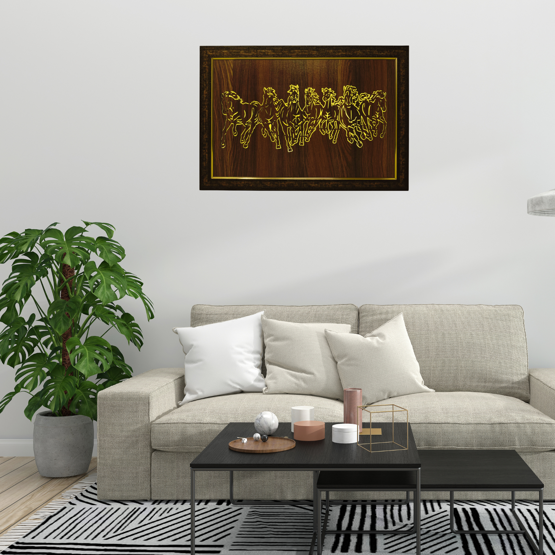 Handcrafted Wooden Led Box Frame with hores