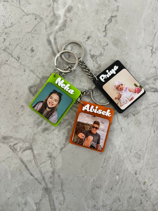 Acrylic photo keychain with name pack of 5