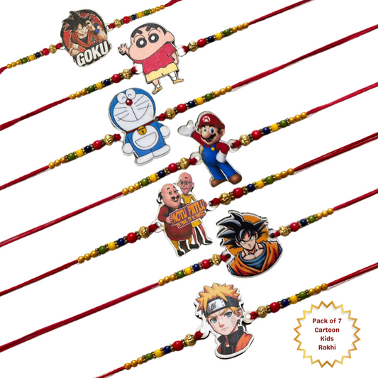 Pack of 7 Cartoon Rakhis for Kids